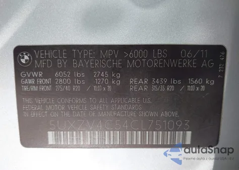 2012 BMW X5 xDrive35I/xDrive35I Premium/xDrive35I Sport Activity from USA, damaged, VIN 5UXZV4C54CL751093